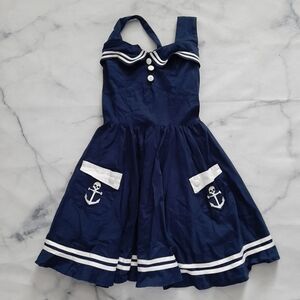 Hell Bunny Vixen Navy Motley Sailor Halter Mini Dress Retro Pinup